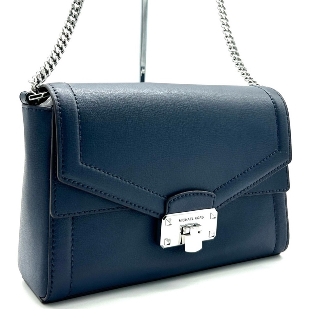 Michael Kors Kinsley leather Medium shoulder Flap Crossbody Bag Navy Blue